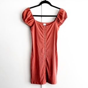 Elegant Coral Puff Sleeve Dress